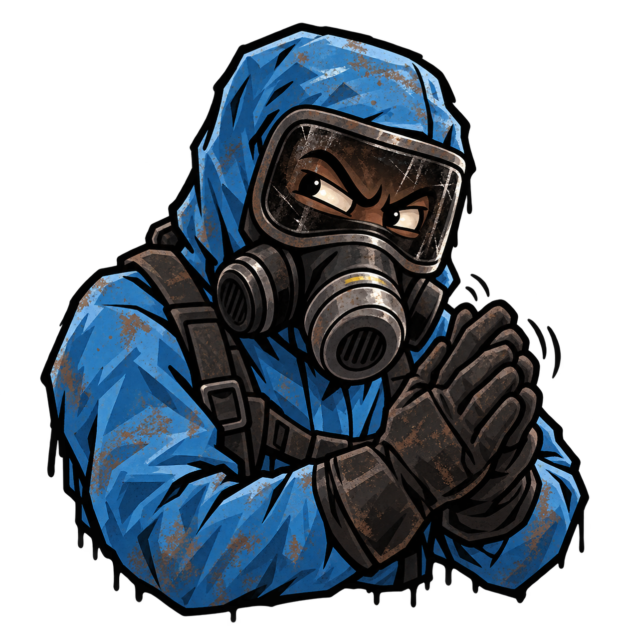 A scheming blue Rust Scientist rubbing his hands.