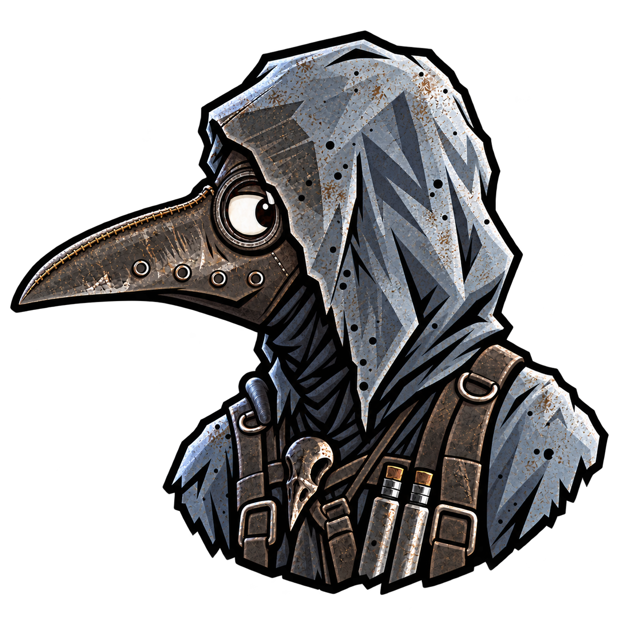 A left-facing Rust Plague Doctor giving a suspicious side-eye.